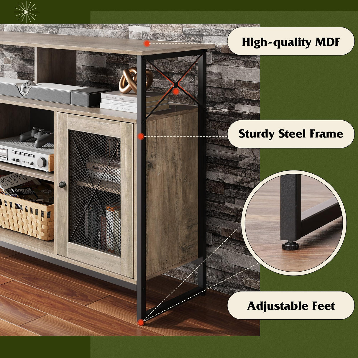 WLIVE TV Stand 55 inch TV, Tall Entertainment Center with Storage, Farmhouse Industrial TV Console for Bedroom Living Room, Greige WLIVE