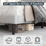 CXVX King Size Bed Frame with Diamond Tufted Headboard, Linen Upholstered Platform Bed and Wooden Slat Support, Noise-Free, No Box Spring Needed, Easy Assembly, Light Grey CXVX