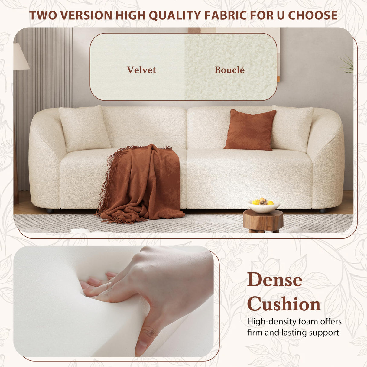 Christopher Knight Home Sabbo 87.50" Boucle Upholstered Couch, Oversized 2 Seater Sofa, Curved Soft Seating Lounge Sofa Chair, Cozy Loveseat with Armrest, Reading Sofa for Living Room Home Rest, Beige Christopher Knight Home