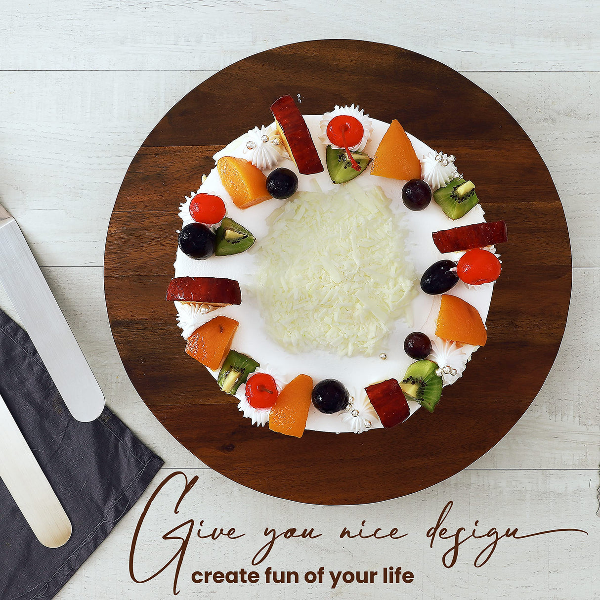 TIDITA 13" Acacia Cake Stand Rotating – Rustic Wood Turntable Pedestal Stands – Wooden Spinning Tables for Food Serving - Round Cake Decorating for Cupcake Dessert Display in Party, Wedding, Birthday Tidita