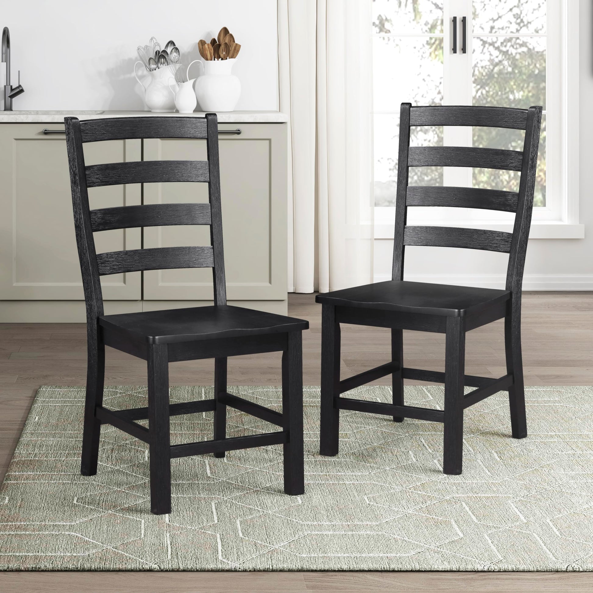 Lexicon Dining Chairs Set of 2, Dining Chairs with Solid Wood Legs and Footrest, High Ladder Back Farmhouse Dining Chairs, Wooden Dining Room Chairs, Black - WoodArtSupply