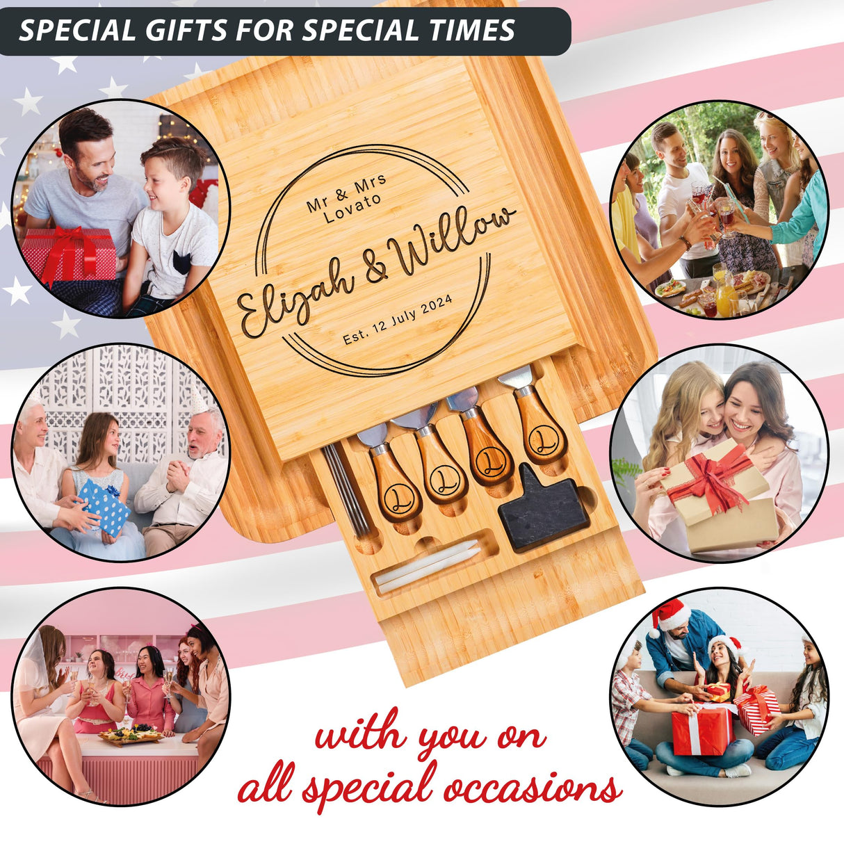 Personalized Charcuterie Board Gifts Set, Custom Large Cheese Board, Charcuterie Board for Wedding, Anniversary, Birthday, Housewarming, Engagement, Party, New Home Gift Couple, Fathers Day, Christmas Generic