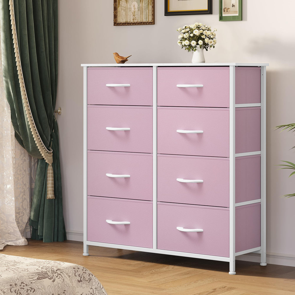 YITAHOME 8 Drawers Fabric Dresser - Storage Tower Unit Organizer Unit for Living Room & Closets - Sturdy Steel Frame & Easy Pull Fabric Bins (Cool Light Grey) YITAHOME