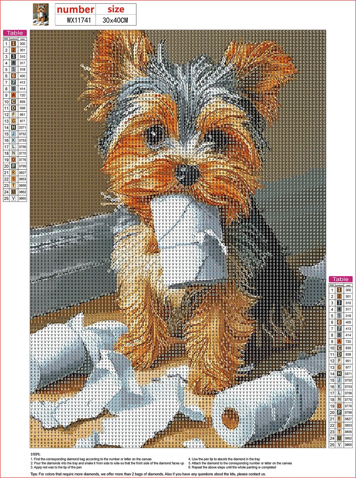 MXJSUA Yorkshire Puppy Dog Diamond Painting Kits for Adults, 5D Diamond Art Kits for Beginners, DIY Full Round Drill Picture with Diamond for Home Wall Decor, 12x16 Inch MXJSUA