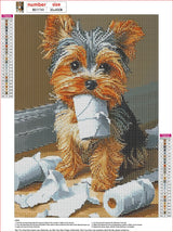 MXJSUA Yorkshire Puppy Dog Diamond Painting Kits for Adults, 5D Diamond Art Kits for Beginners, DIY Full Round Drill Picture with Diamond for Home Wall Decor, 12x16 Inch MXJSUA