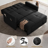 YITAHOME 55" Convertible Sofa Bed, 3-in-1 Sleeper Sofa with Iron Frame Pull-Out Bed, Linen Futon Couch with Reclining Backrest and Side Pocket, Modern Loveseat for Living Room Bedroom Apartment, Black YITAHOME