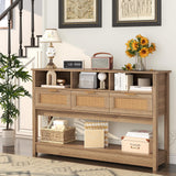 knoworld Rattan Console Table, Entryway Table Sofa Table with Storage, Hallway Foyer Table Behind Couch Table, Wood Console Tables Open Storage Shelf for Living Room, Hallway knoworld