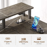 Seventable L Shaped Desk with File Drawers, 64" Home Office Desk with Power Outlet & LED Lights, Reversible Gaming Desk with Printer Storage Shelves, Corner Computer Desk with Monitor Stands, Grey Seventable