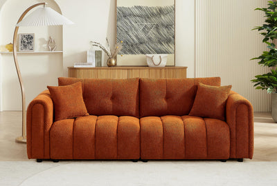 91.5" Modern Boucle Sofa with Deep Seat, 3 Seater Comfy Sherpa Cloud Couch, Oversized Loveseat Mid-Century Modern Tufted Couches for Living Room Apartment Lounge, Orange