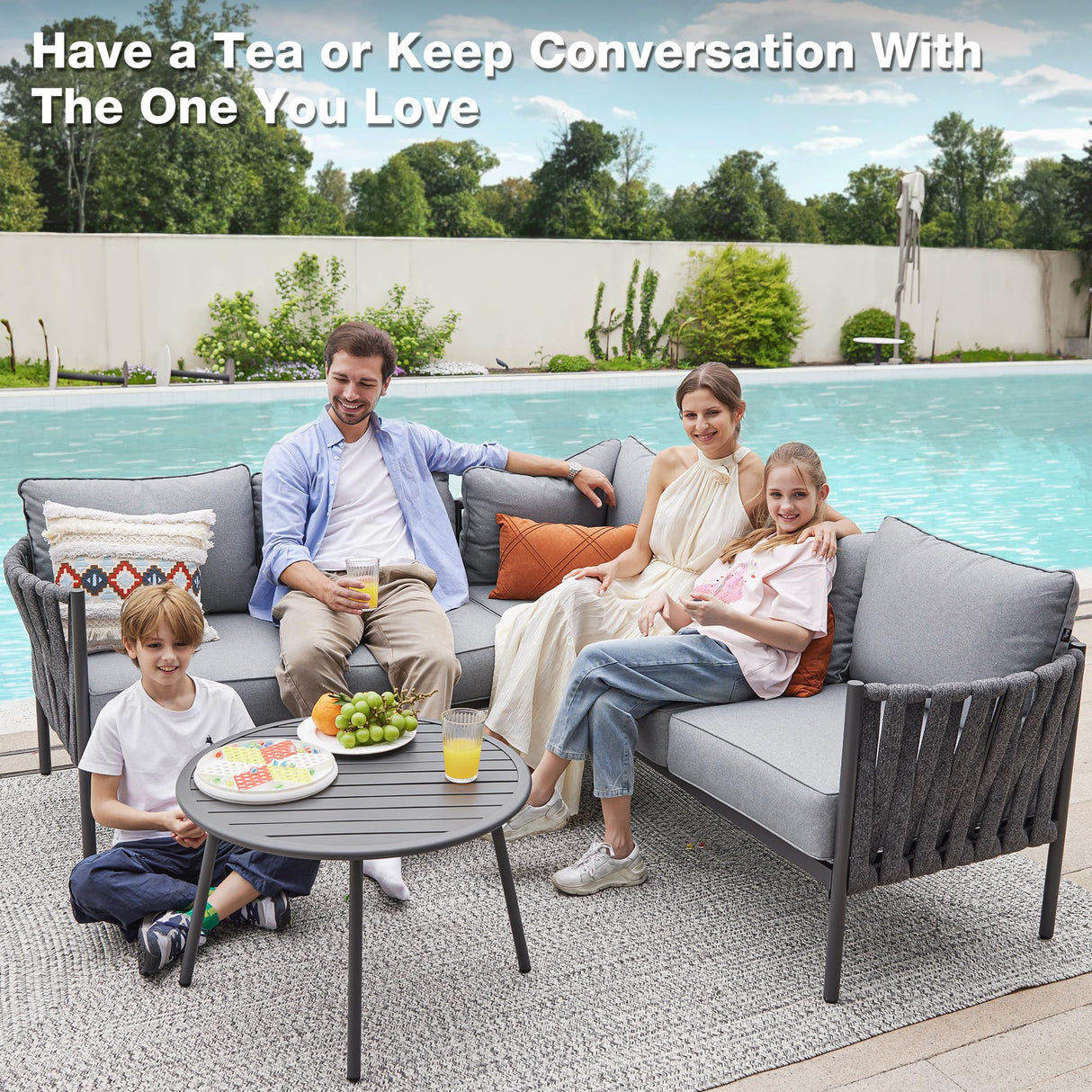 COMLAX FIELD Outdoor Patio Furniture, 6 Pieces Outdoor Sectional L-Shaped Sofa Patio Conversation Sets, Patio Furniture Set with Thick Cushions and Coffee Table for Garden, Poolside, Backyard, Grey COMLAX FIELD