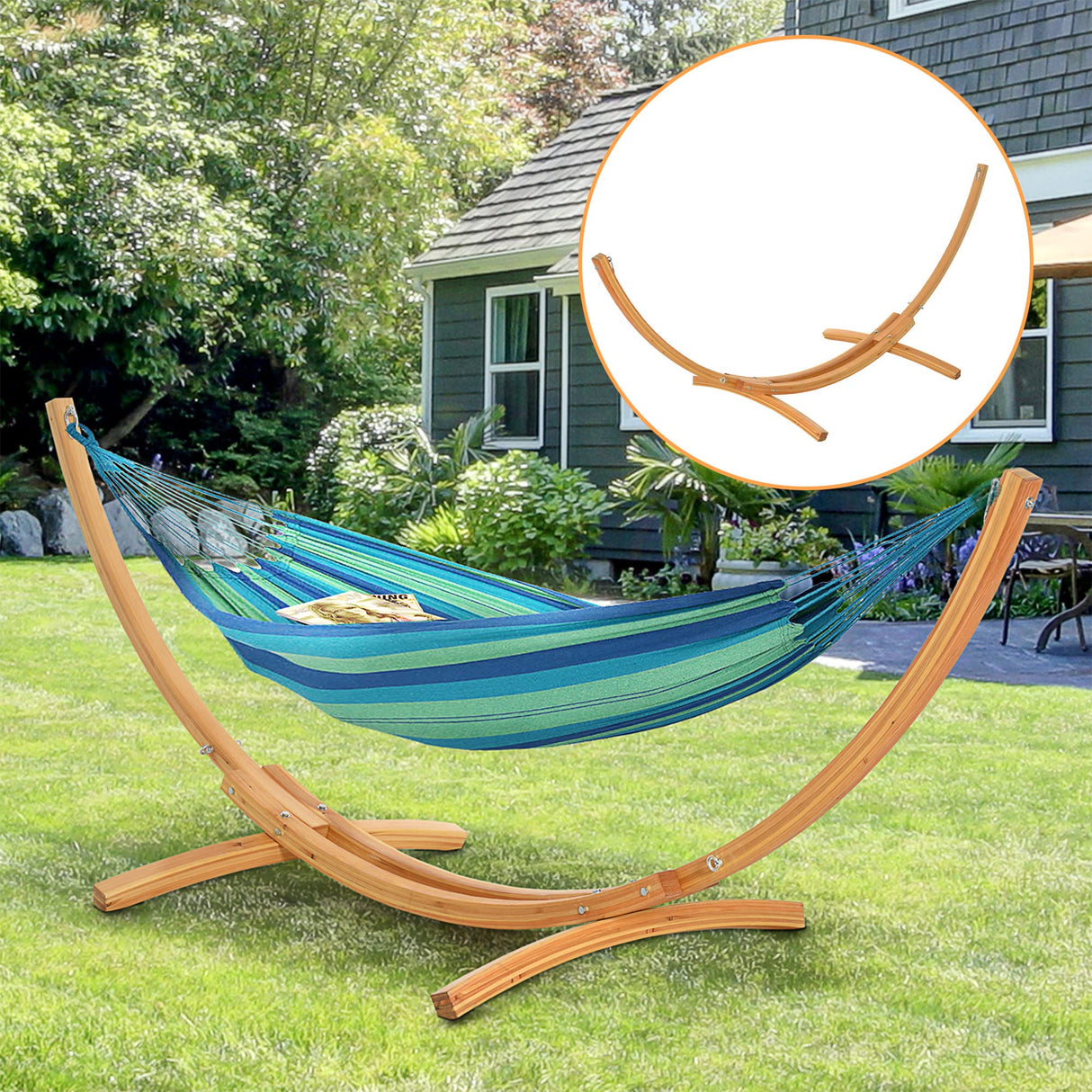 Outsunny 10.6' Wooden Hammock Stand Universal Garden Picnic Camp Accessories, 264lbs, Natural Outsunny