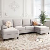 Shintenchi Sectional Sofas for The Living Room, U-Shaped Couch with Dual Chaise Lounge, 4-Seat Furniture Set Featuring Soft Cushions and Linen Fabric,Creamy White Shintenchi