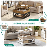 YITAHOME Lift Top Coffee Table with Storage, Farmhouse Coffee Tables for Living Room, Square Coffee Table with Lifting Top Wooden Coffee Tables Center Cocktail Table, Rustic Brown YITAHOME