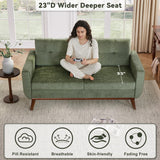 Kingfun 65.2" W Loveseat Sofa, Mid Century Modern Decor Love Seat Couches for Living Room, Button Tufted Upholstered Furniture, Solid & Easy to Install Small Couch for Bedroom Office Apartment, Green Kingfun