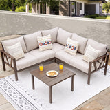 COMLAX FIELD Patio Furniture Set, 6 Pieces Outdoor Couch Sectional, L Shaped Patio Sofa, Metal Patio Couch Sectional with Side Table, Outdoor Seating Conversation Set, Beige COMLAX FIELD