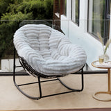 Naga Bahna Outdoor Rocking Chair, Patio Wicker Egg Chair, Indoor Comfy Oversized Papasan Chair with Padded Cushion, Royal Rattan Rocker for Front Porch, Garden, Patio (Light Grey) Naga Bahna