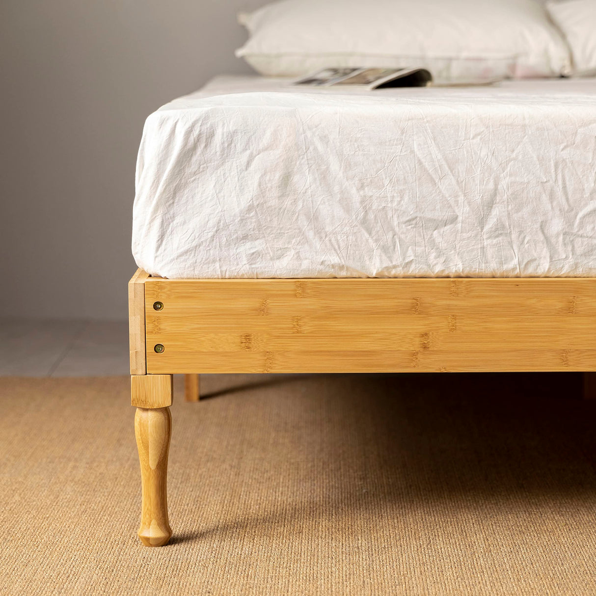 Bamboo Wood Platform Bed Frame by GTNSAFP – Sturdy, No Box Spring Needed, Easy Assembly, Queen Size, Nature Finish GTNSAFP