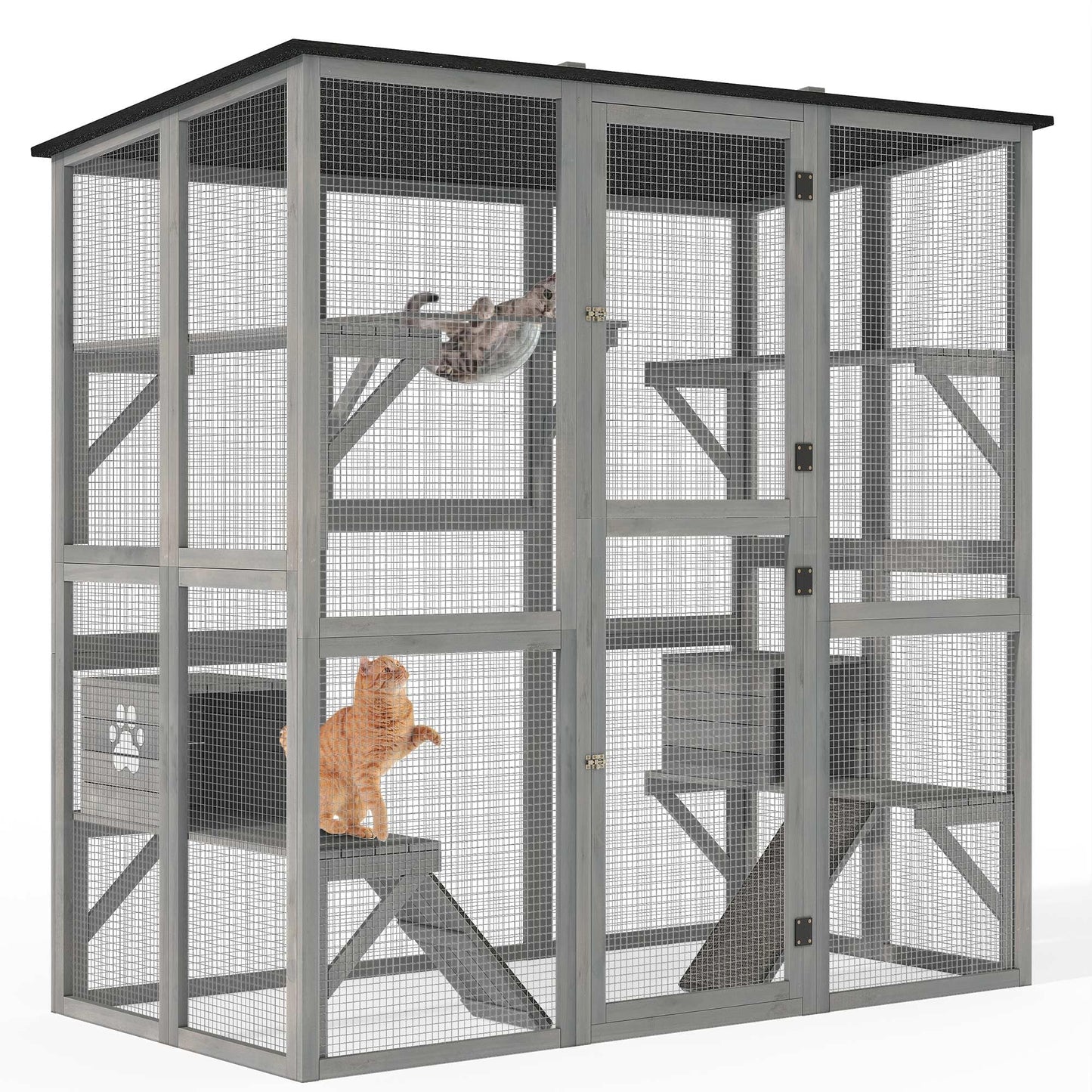 YITAHOME Catio Outdoor Cat Enclosure Large, Tall Wooden Cat House with Weatherproof Asphalt Roof, Cat Cage Playpen with Multiple Platforms & 2 Resting Boxes, 70.9" L x 38.2" W x 70.9" H