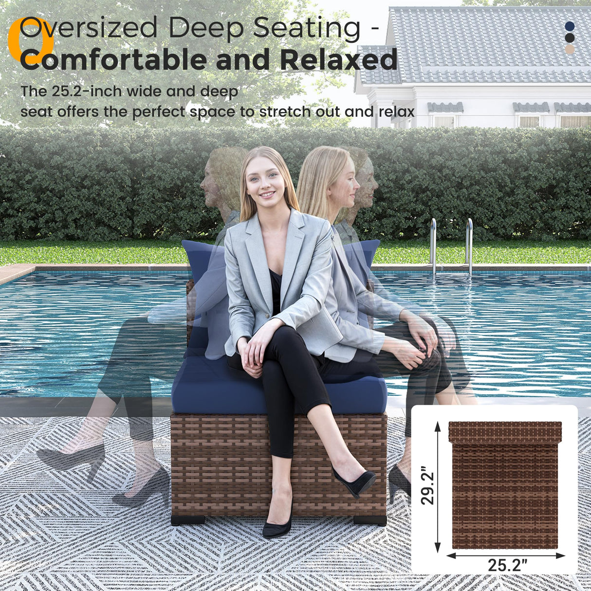 UDPATIO Outdoor Patio Furniture Set with Fire Pit Table, 8 Piece Outdoor Sectional Sofas, All-Weather Wicker Patio Conversation Set for Garden, Backyard Navy Blue UDPATIO