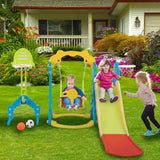 NYEEKOY 6 in 1 Toddler Slide and Swing Playset Indoor Outdoor Freestanding Playground Kids Slide Climber Swing Set with Basketball Hoop for Kids Age 3-12, Backyards Slide for Baby Nyeekoy