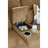 Signature Design by Ashley Kanlow Contemporary Manual Double Reclining Loveseat with Console, Storage, Cup Holders and 2 Accent Pillows, Light Brown Signature Design by Ashley