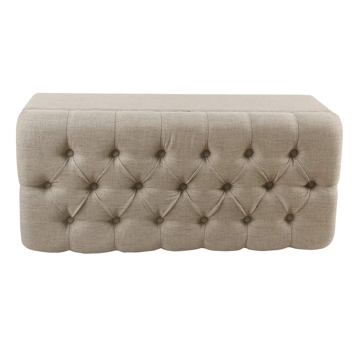 Homepop Home Decor | Tufted Ainsley Button Storage Ottoman Bench with Hinged Lid | Ottoman Bench with Storage for Living Room & Bedroom, Tan HomePop