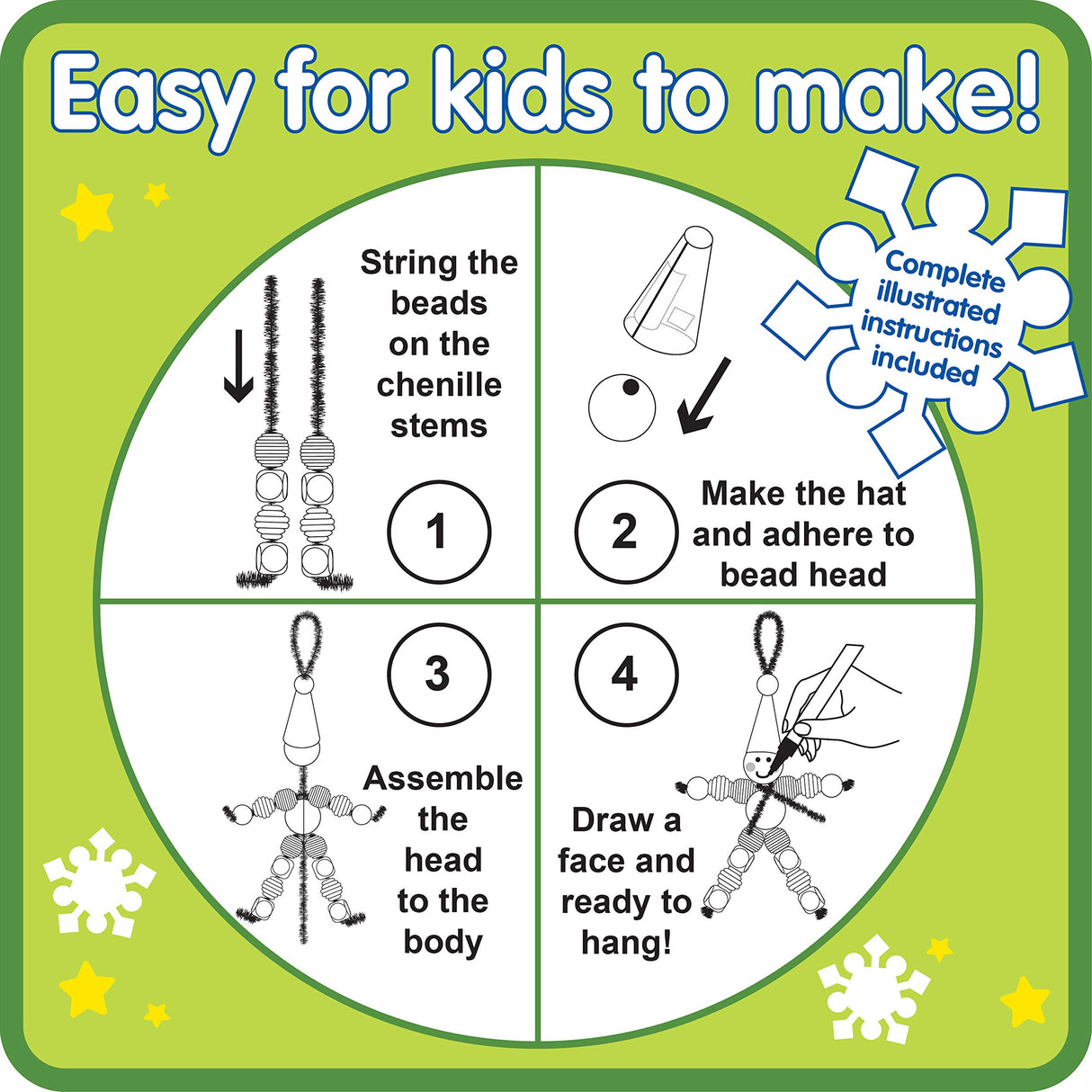 READY 2 LEARN Christmas Crafts - Create Your Own Bead Elves - Set of 4 - DIY Ornaments for Kids - Christmas Tree Decoration - All Materials Included READY 2 LEARN
