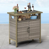 DWVO Patio Storage Cabinet, Outdoor Buffet Cabinet with Two Doors and Shelves, Outdoor Storage Table with PE Rattan for Patio, Backyard, Garden - Light Brown DWVO