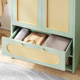 DWVO Rattan Armoire Wardrobe - 70" Tall Rattan Closet with Doors, Large Storage Cabinet with Drawers & Hanging Rod, Bedroom Armoire - Green DWVO