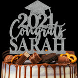 Personalized Graduation Cake Topper - Congrats Grad Cake Toppers w/Name and Date - Custom Wooden Cake Decorations, Class of 2024 Cake Topper for Graduation Party - 3 Wooden Options Customization Mill