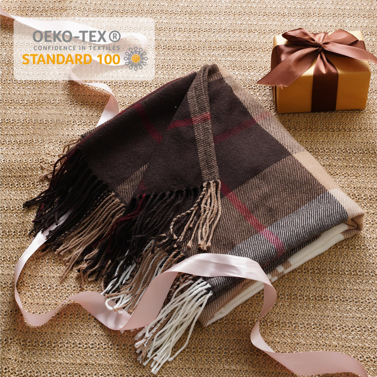 BATTILO HOME Brown Plaid Throw Blanket for Couch - Fall Plaid Blanket Buffalo Plaid Blankets - Lightweight Farmhouse Outdoor Throw Blankets for Bed, Sofa (50"x60", Coffee) BATTILO HOME