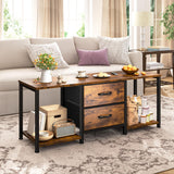 LED TV Stand Dresser for TVs up to 55 Inch, Entertainment Center with 2 Fabric Drawers and 2 Open Storage Shelves, Coffee Table Television Stands for Living Room, Bedroom, Wood Top, Rustic Brown EnHomee