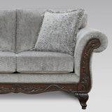 Roundhill Furniture Hernen Carved Wood Frame Sofa and Loveseat Set, Gray Roundhill Furniture