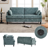 68" Oversized Chenille Sofa with LED Light, Deep Seat Loveseat with Storage, Modern Comfty Couch with USB Charging Port for Living Room, Bedroom, Apartment, Lake Blue PAXIPEX