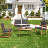 Tangkula 4 Pieces Patio Rattan Conversation Set with Acacia Wood Frame, Patiojoy Outdoor Furniture Set with Chairs & Coffee Table, Sectional Furniture Set for Garden, Backyard, Poolside Tangkula