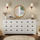 LIKIMIO Dresser 9 Drawer 63" W Long Wood Storage Chest of Drawers for Bedroom Living Room, Large Storage with Charging Station and Storage Bag, White LIKIMIO