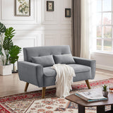 Portaforta 48" Small Loveseat Sofa, Mid Century Modern Love Seat Couch, 2 Seat Tufted Couches with Throw Pillows for Living Room, Apartment, Bedroom and Small Spaces, Light Grey Portaforta