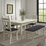 Peatuk 6-Piece Solid Wood Dining Table Set for 6, Modern Breakfast Dinette Kitchen Table with Bench & Chairs for Dining Room, Kitchen, Grey Peatuk