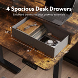 FLEXISPOT 63'' L Shaped Standing Desk Electric Corner Table with Shelf, 4 Storage Drawers, Adjustable Computer Workstation for Home, Office, Game, Studio, USB Charger, Rustic Brown Top + Black Frame FLEXISPOT