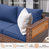 UDPATIO Patio Furniture Set with Fire Pit Table, 6 Pieces Outdoor Conversation Sectional Furniture Sets Wicker Rattan Outdoor Sofa Ottoman with Waterproof Covers for Porch Deck Backyard Blue UDPATIO