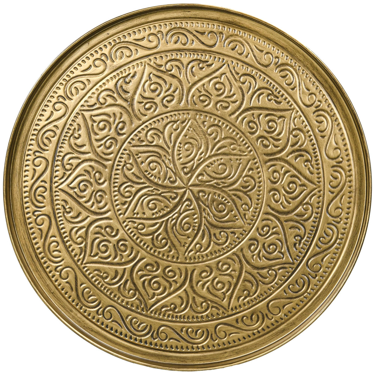 HOMCOM 24" Round Coffee Table with Hammered Tray Top, Vintage Metal Center Table for Living Room, Bedroom, Side Table, Gold HOMCOM