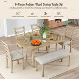 Merax 6-Piece Rubber Dining Table Set with 4 Cushioned Chairs and Bench, Beautiful Wooden Grain Pattern Tabletop, 60 x 36 x 30.3 inch, Natural Wood Wash Merax