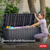 Keter Kentwood 92 Gallon Resin Deck Box-Organization and Storage for Patio Furniture Outdoor Cushions, Throw Pillows, Garden Tools and Pool Floats, Dark Grey Keter