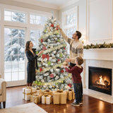 GOOBED Prelit Flocked Christmas Tree 6FT w/Remote, Prelit Snow Flocked Artificial Xmas Tree w/ 1000 Branch Tips & 250 Lights, Foldable Base for Homes Restaurants, Malls, Hotels, and Holiday Decor GOOBED