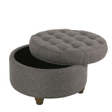 Homepop Home Decor | Button Tufted Woven Round Storage Ottoman | Ottoman with Storage for Living Room & Bedroom (Dark Gray) HomePop