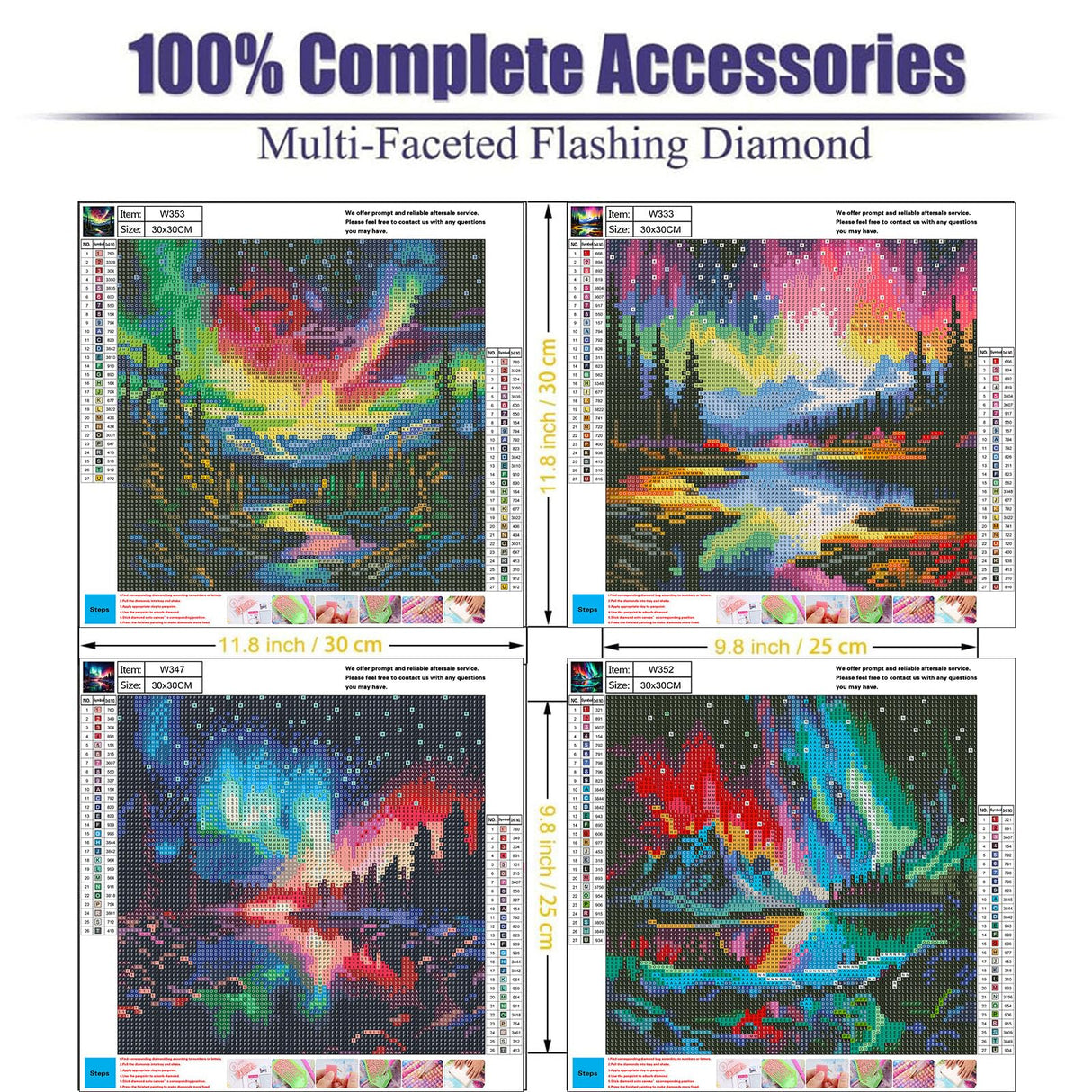 OFRKE 4 Pack Aurora Diamond Painting Kits for Adults Beginner,5D Diamond Art Painting,DIY Full Drill Crystal Rhinestone Arts and Crafts,Gem Art Aurora Painting with Diamond Home Wall Decor 12x12in OFRKE