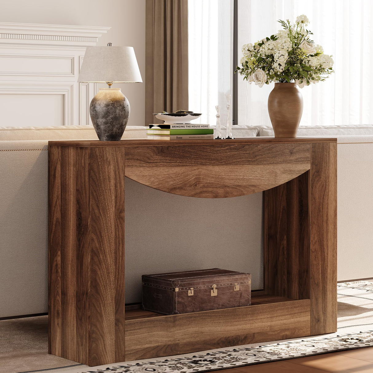 knoworld Farmhouse Console Table, 47 Inches Entryway Console Table with LED Light, Sofa Table Behind Couch, Wooden Accent Entryway Table for Living Room, Hallway knoworld