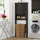 UTEX Bathroom Storage Over The Toilet, Above Toilet Storage Cabinet Organizer with Adjustable Shelves and Double Doors, Espresso UTEX