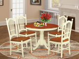 East West Furniture HLDO5-BMK-W 5 Piece Dining Table Set for 4 Includes a Round Kitchen Table with Pedestal and 4 Kitchen Dining Chairs, 42x42 Inch, Buttermilk & Cherry East West Furniture