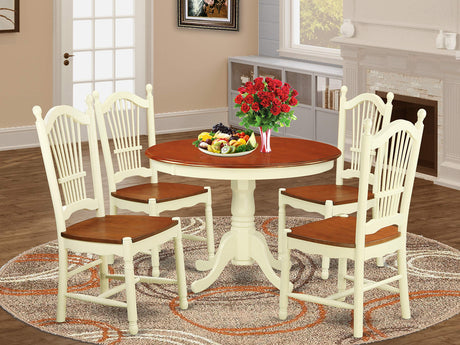 East West Furniture HLDO5-BMK-W 5 Piece Dining Table Set for 4 Includes a Round Kitchen Table with Pedestal and 4 Kitchen Dining Chairs, 42x42 Inch, Buttermilk & Cherry East West Furniture